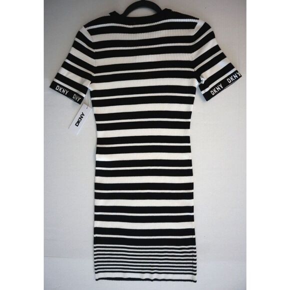 DKNY DD5Z1104 Women's Sz S Black/Ivory Striped Short Sleeve Sweater Dress - Picture 7 of 7